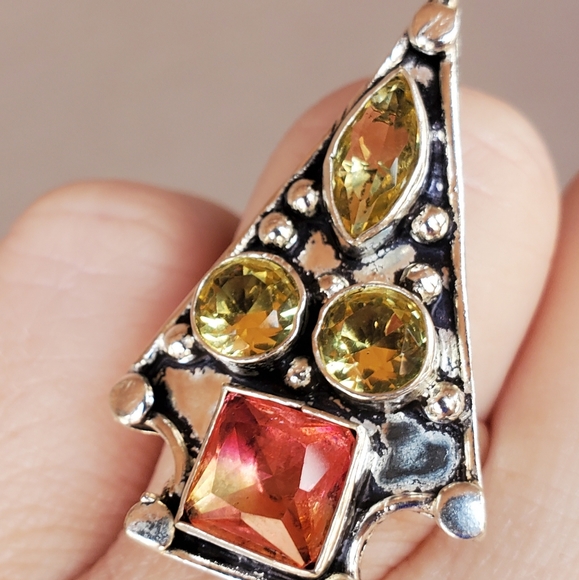 ***Sale*** New Citrine & Bi-Color Tourmaline 925 Silver Arrowhead Ring. - Picture 6 of 10
